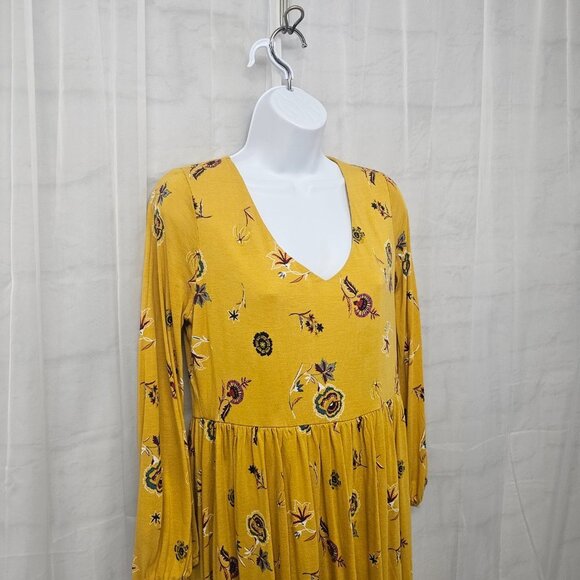 Old Navy Mustard Yellow Floral Boho Dress Festival Peasant M - Picture 5 of 12